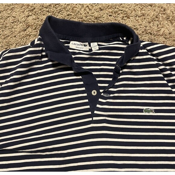 Men’s Lacoste Polo Shirt Navy Blue and White Stripes Size XXL Slim Fit - Picture 2 of 7